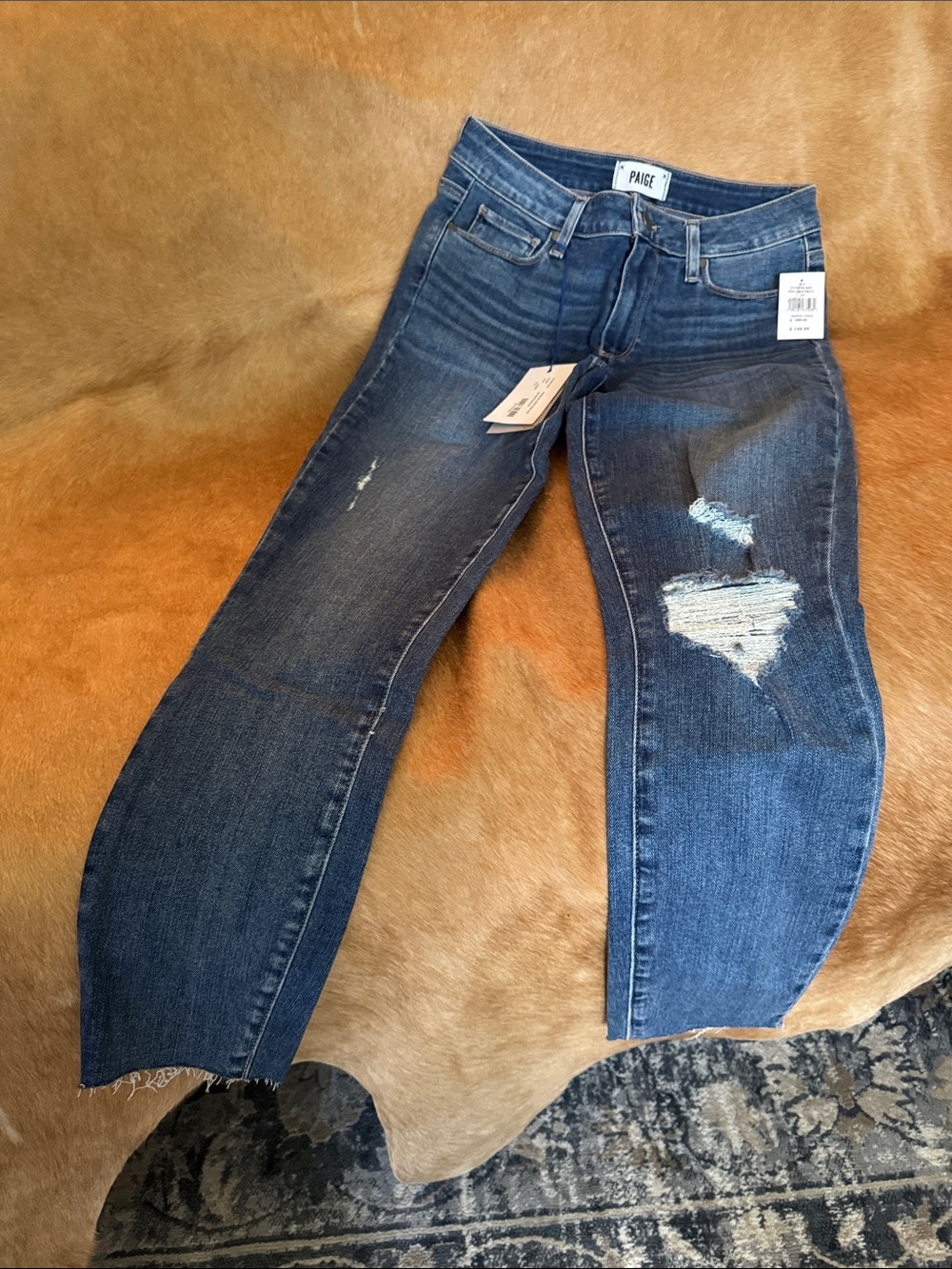 PAIGE Medium Wash ankle length Distressed Jeans